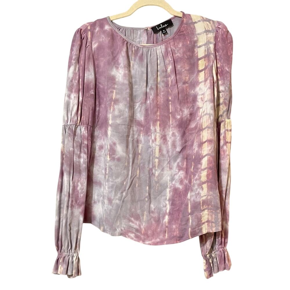 Lulus Purple & Blue Tie Dye Puff Sleeve Blouse Womens M Boho Romantic Girly